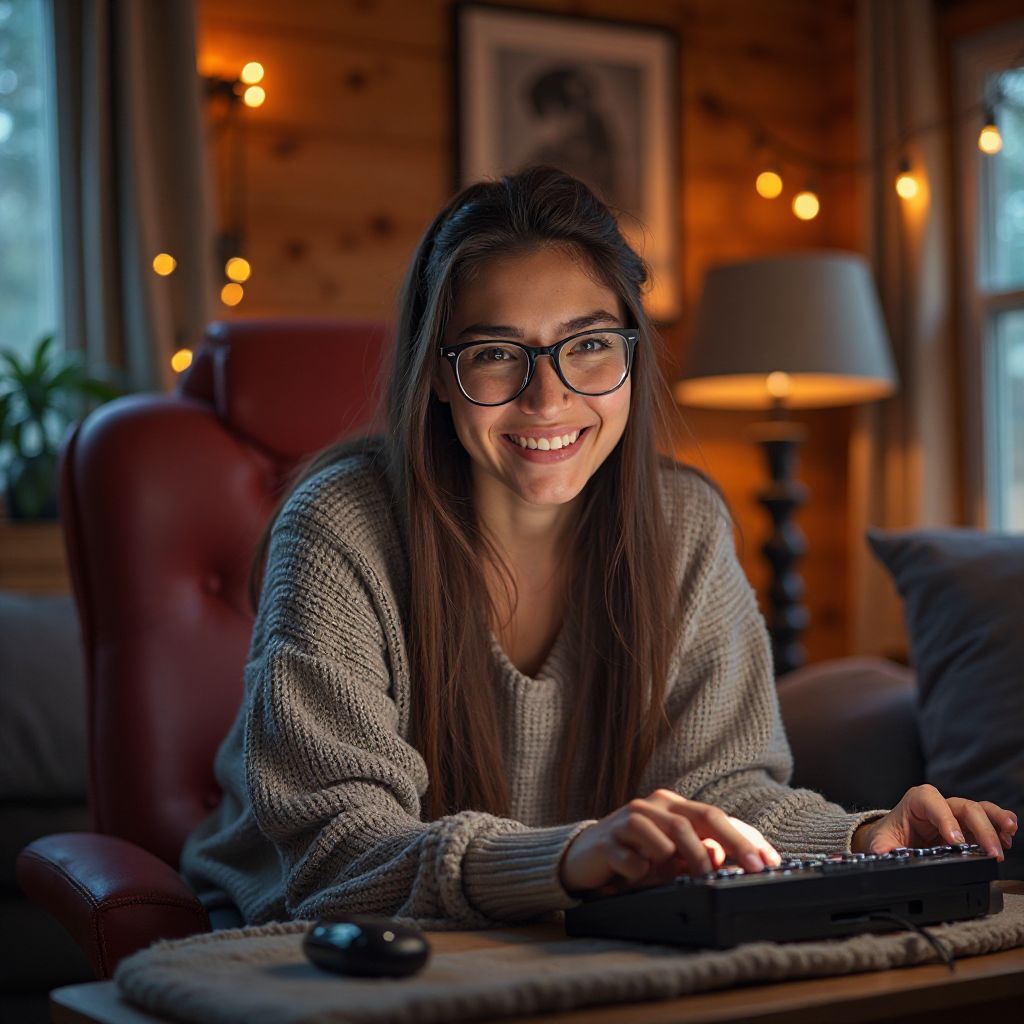 Sarah, a community member smiling while playing a game